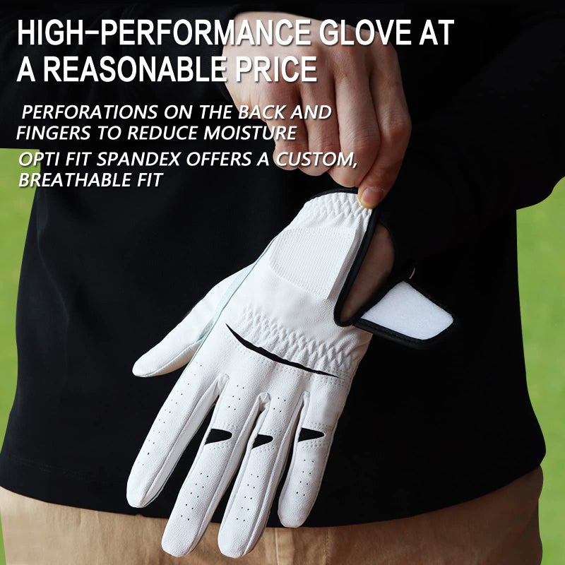 FINGER TEN Golf Gloves Men Right Left Handed Golfer Menâ€™s Golf Glove Lh Rh Hand Value 3 Pack, All Weather Leather Grip Small Medium ML Large XL Size (3 Pack, Large, Left) - Image 5